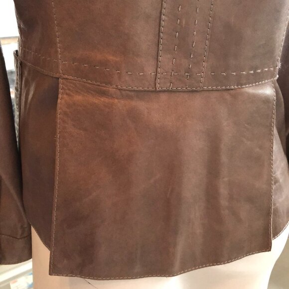 Hugo Boss Lined 2 Button Lamb Leather Blazer Jacket w Pickstitching Brown Sz 8 - Picture 7 of 16